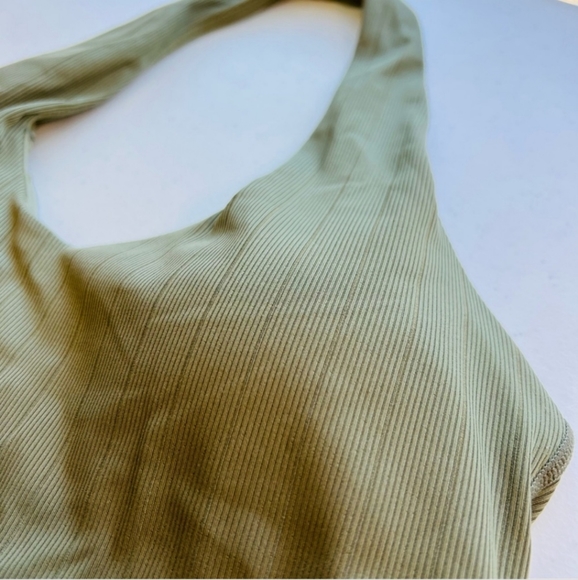 EUC Klassy Network Women's Olive Green Ribbed Halter Brami Crop Top Small - Picture 3 of 13